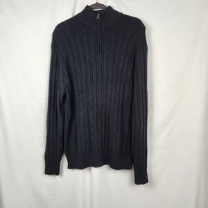 Geoffrey Beene Mens Sweater Sz XL 1/4 Zip Chunky Ribbed‎ Knit Pullover Black